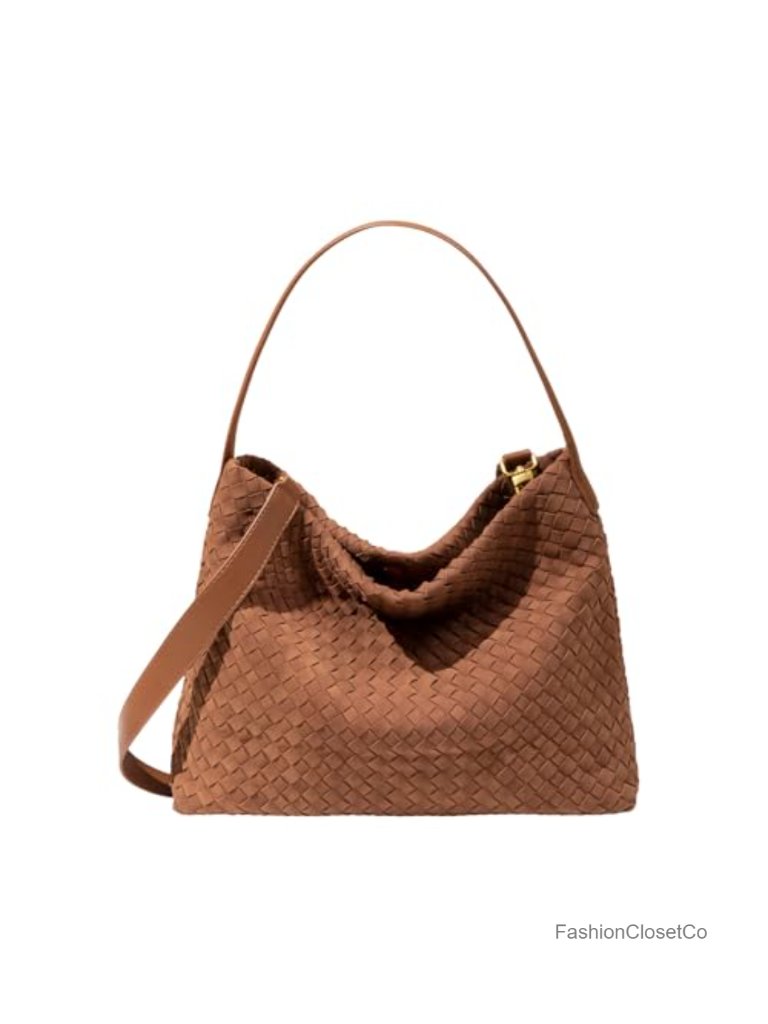 Suede Woven Tote Bag Women Roomy Hobo Shoulder Purse
